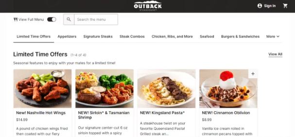 Outback Steakhouse Lunch Menu